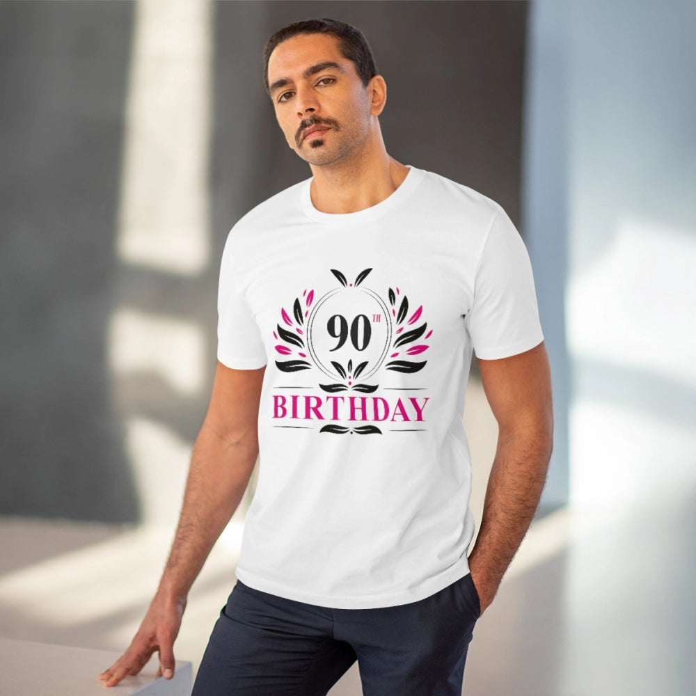 Generic Men's PC Cotton 90th Birthday Printed T Shirt (Color: White, Thread Count: 180GSM)