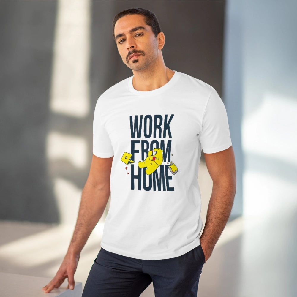 Generic Men's PC Cotton Work From Home Desing Printed T Shirt (Color: White, Thread Count: 180GSM)