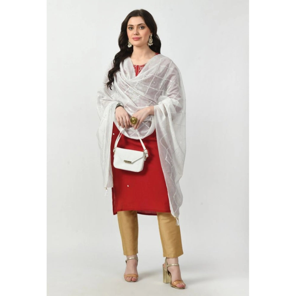 Generic Women's Chanderi Self Design Dupatta (White, Length: Free Size)