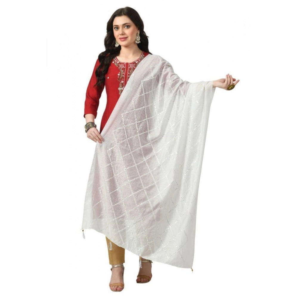 Generic Women's Chanderi Self Design Dupatta (White, Length: Free Size)
