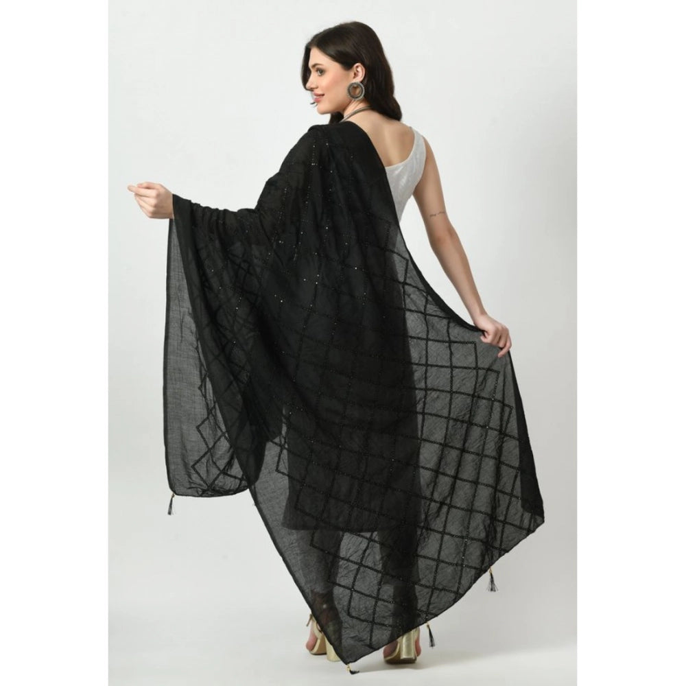 Generic Women's Chanderi Self Design Dupatta (Black, Length: Free Size)