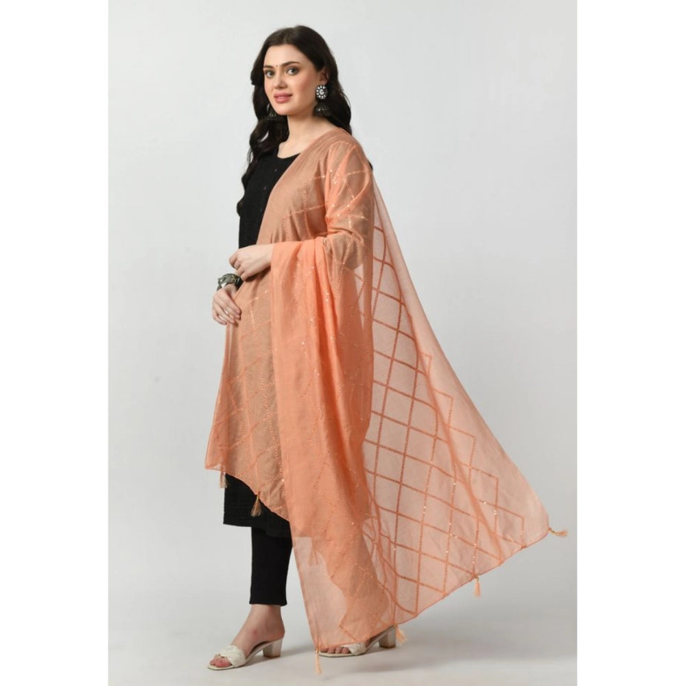 Generic Women's Chanderi Self Design Dupatta (Peach, Length: Free Size)