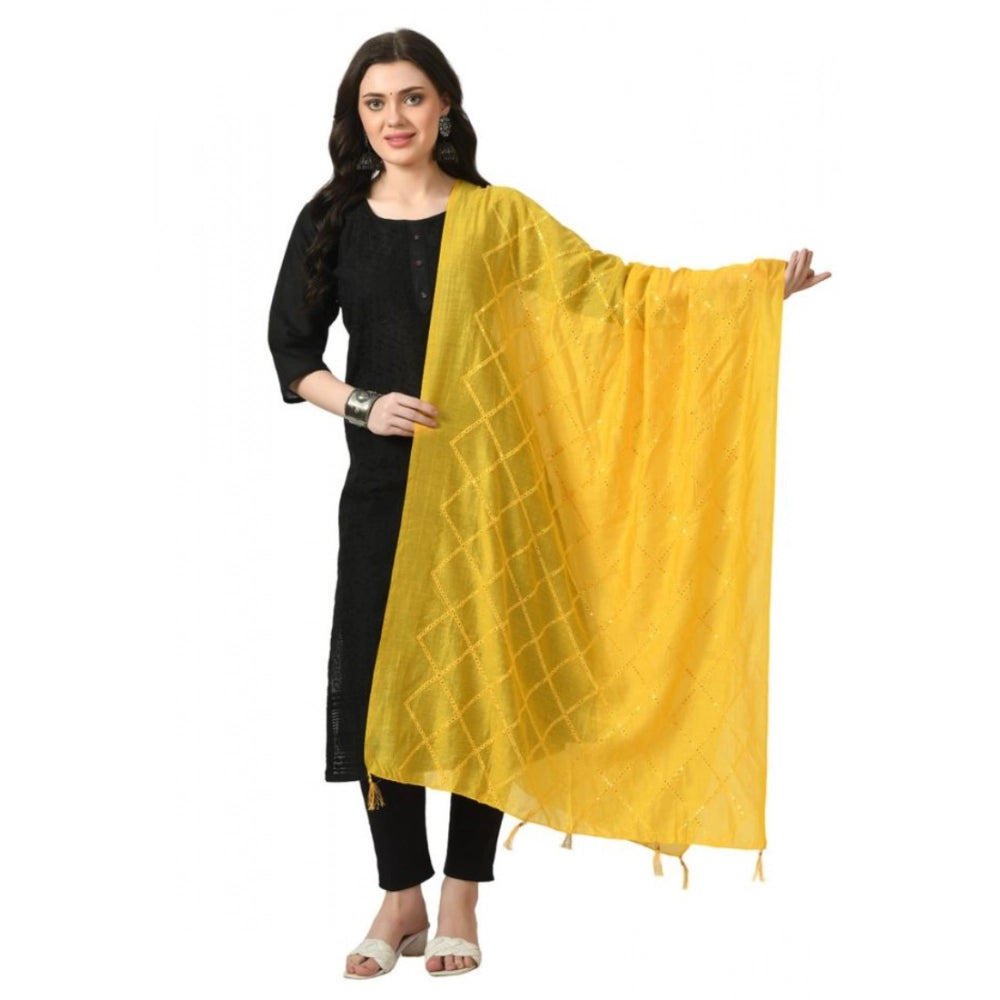 Generic Women's Chanderi Self Design Dupatta (Yellow, Length: Free Size)