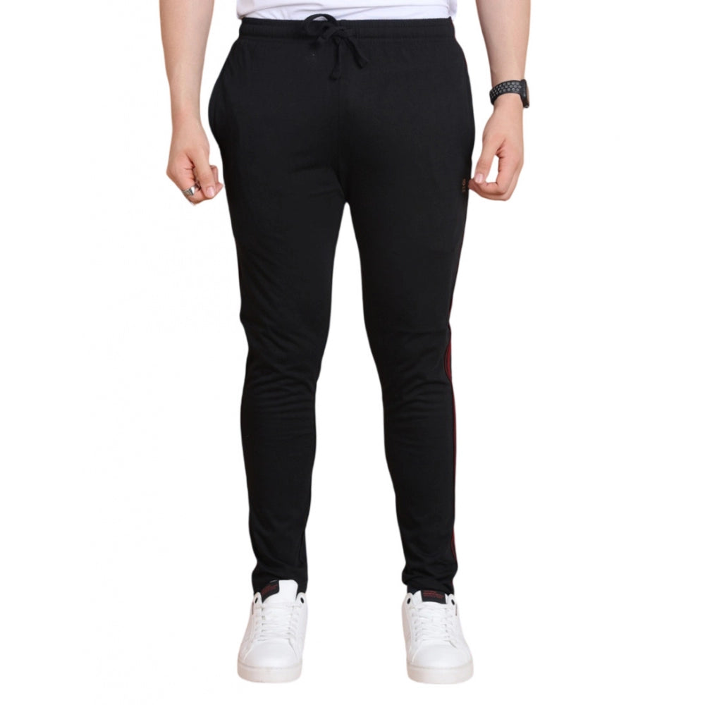 Generic Men's Casual Cotton Striped Full Length Track Pant (Black)