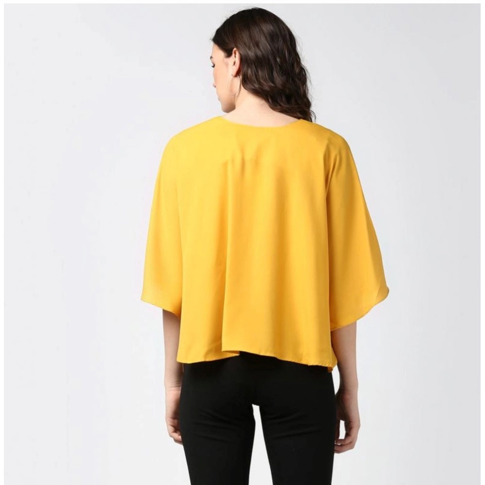 Generic Women's Polyester Solid Cape Sleeve Top (Yellow)