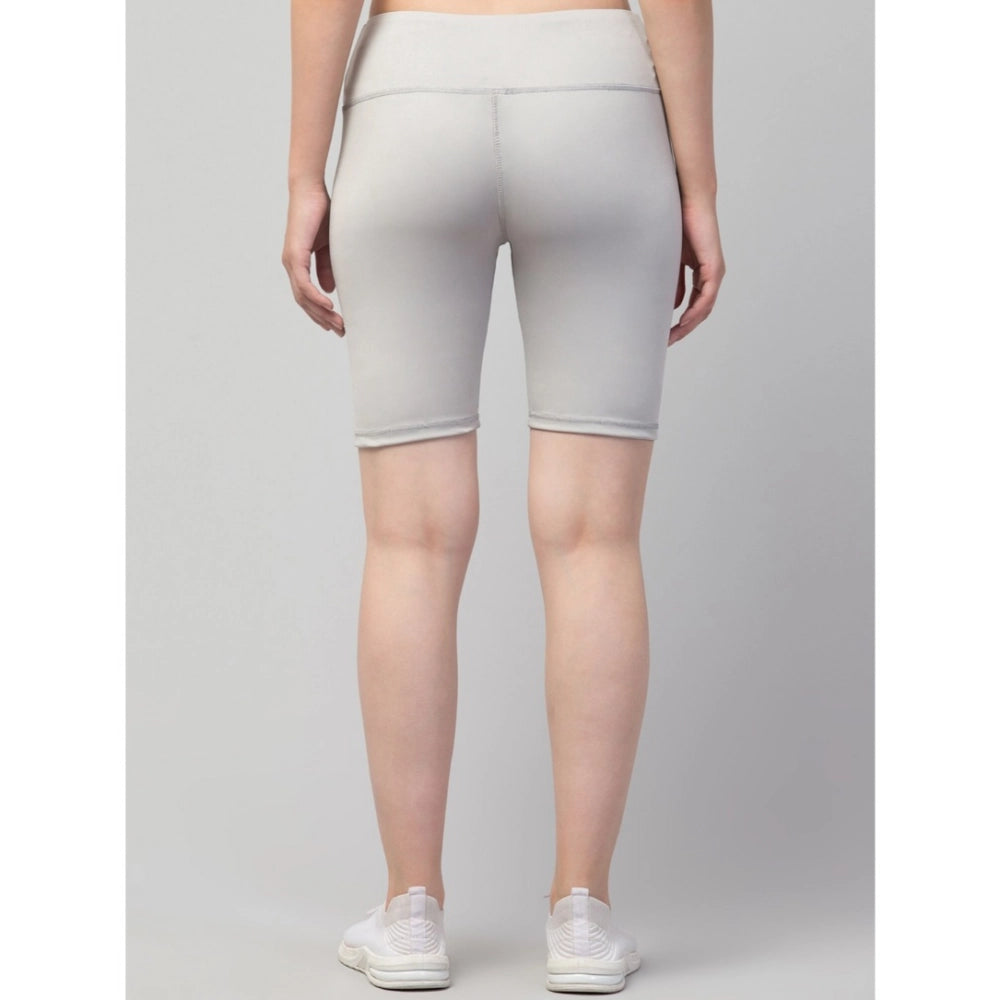 Generic Women's Polyester Solid Above Knee High-Rise Shorts (Grey)