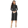 Generic Women's Knitting stretchable Solid Round Neck Full Sleeve Dress (Black)