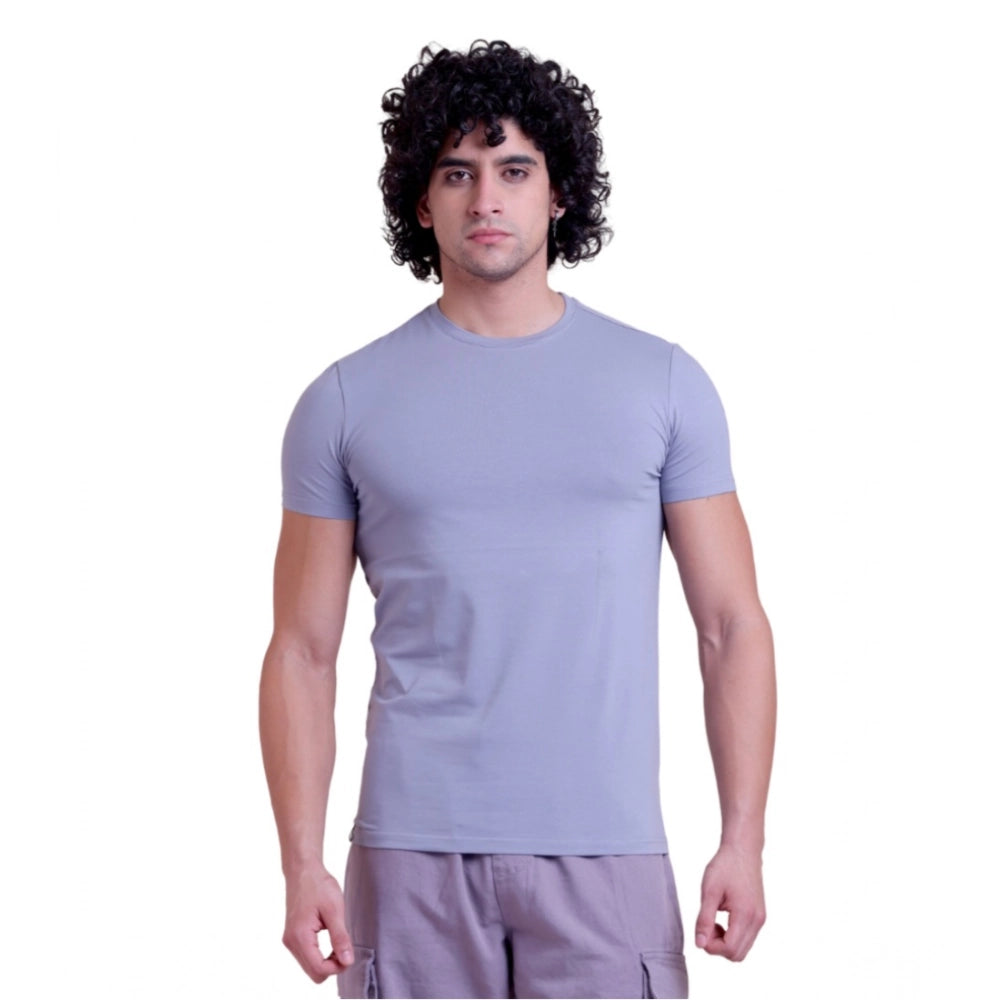 Generic Men's Casual Cotton Solid Half Sleeve Round Neck T-Shirt (Purple)