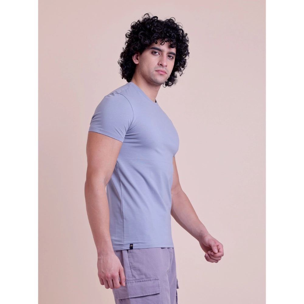 Generic Men's Casual Cotton Solid Half Sleeve Round Neck T-Shirt (Purple)