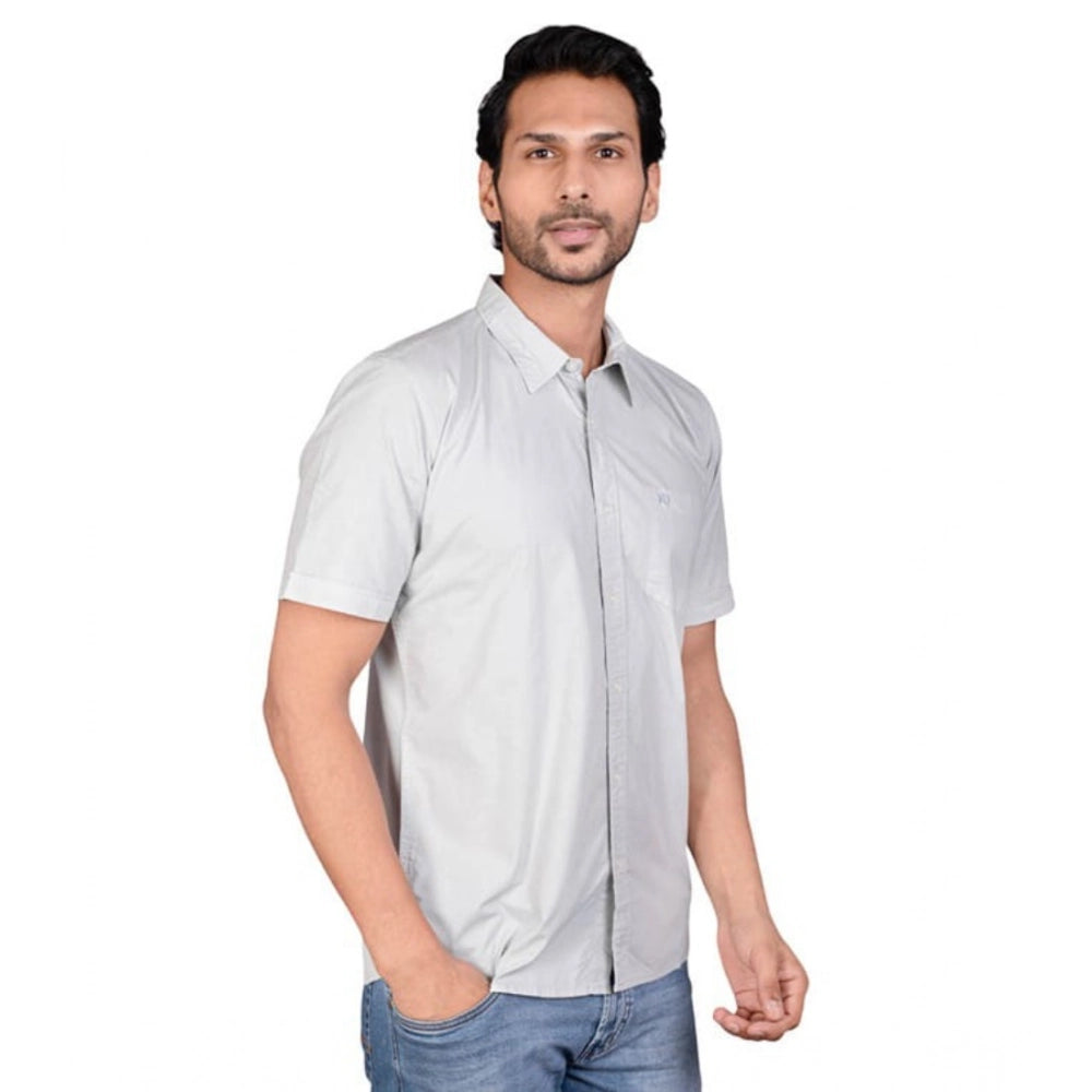 Generic Men's Casual Cotton Half Sleeve Solid Shirt (Grey)