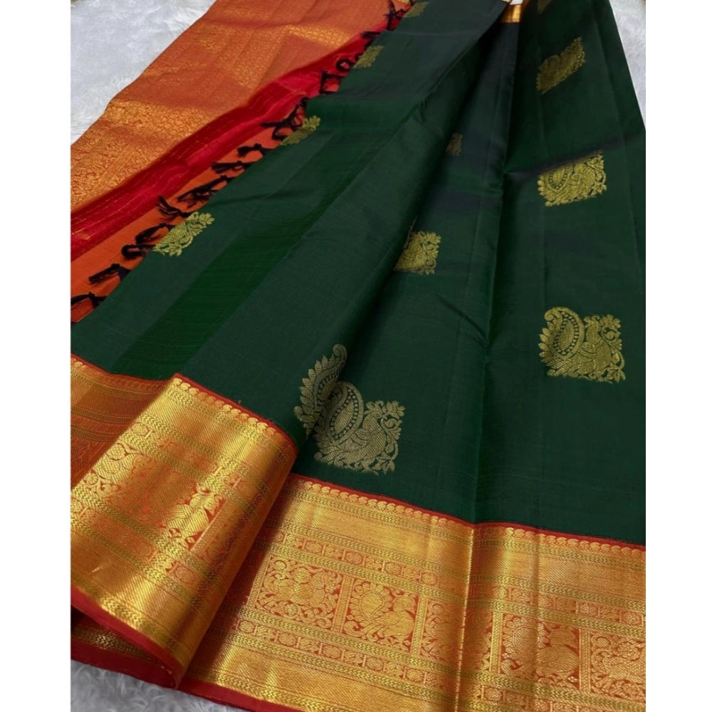 Generic Women's Silk Printed Saree With Unstitched Blouse 5.5Mtr (Green)