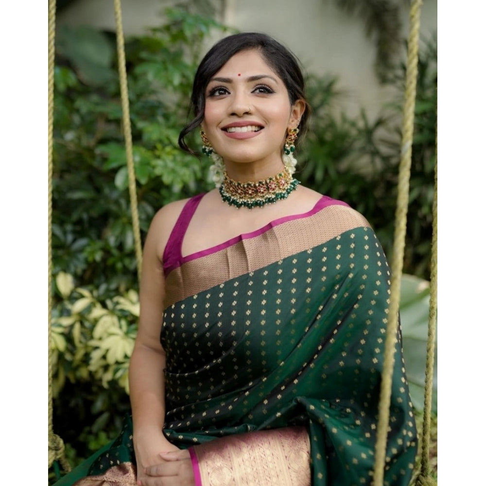 Generic Women's Silk Printed Saree With Unstitched Blouse 5.5Mtr (Green)