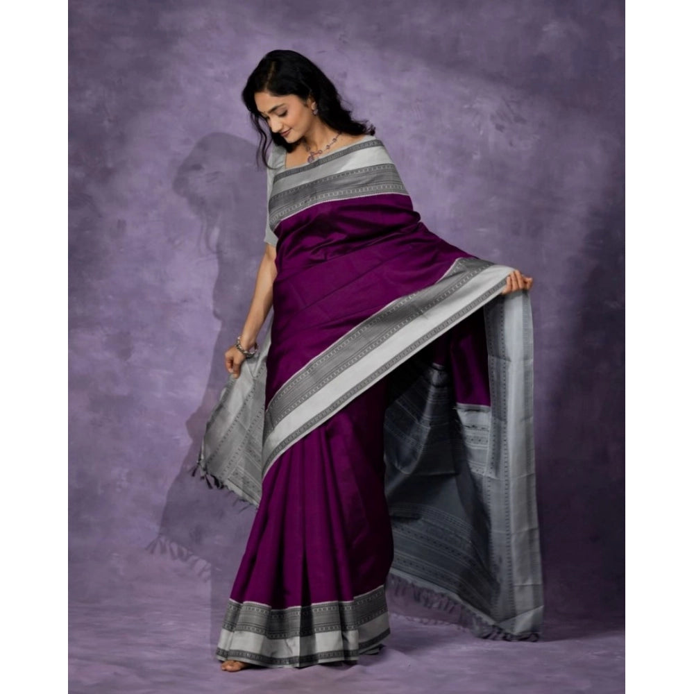 Generic Women's Silk Printed Saree With Unstitched Blouse 5.5Mtr (Purple)