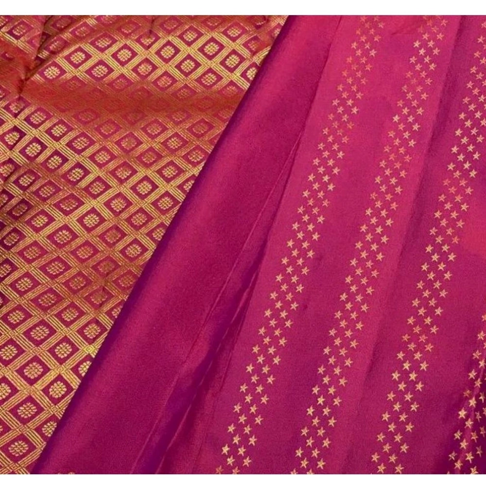 Generic Women's Silk Printed Saree With Unstitched Blouse 5.5Mtr (Rani Pink)