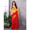 Generic Women's Small Lace Georgette Solid Ready-to-Wear Saree With Unstitched Blouse 5.5 Mtr (Red-Orange)
