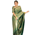 Generic Women's Silk Printed Saree With Unstitched Blouse 5.5Mtr (Green)