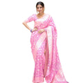Generic Women's Silk Printed Saree With Unstitched Blouse 5.5Mtr (Pink)