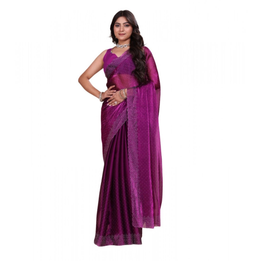 Generic Women's Jimmy choo Embellished Bollywood Saree With Unstitched Blouse 5.5Mtr (Purple)