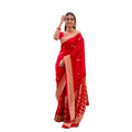 Generic Women's Litchi silk Printed Saree With Unstitched Blouse (Red)