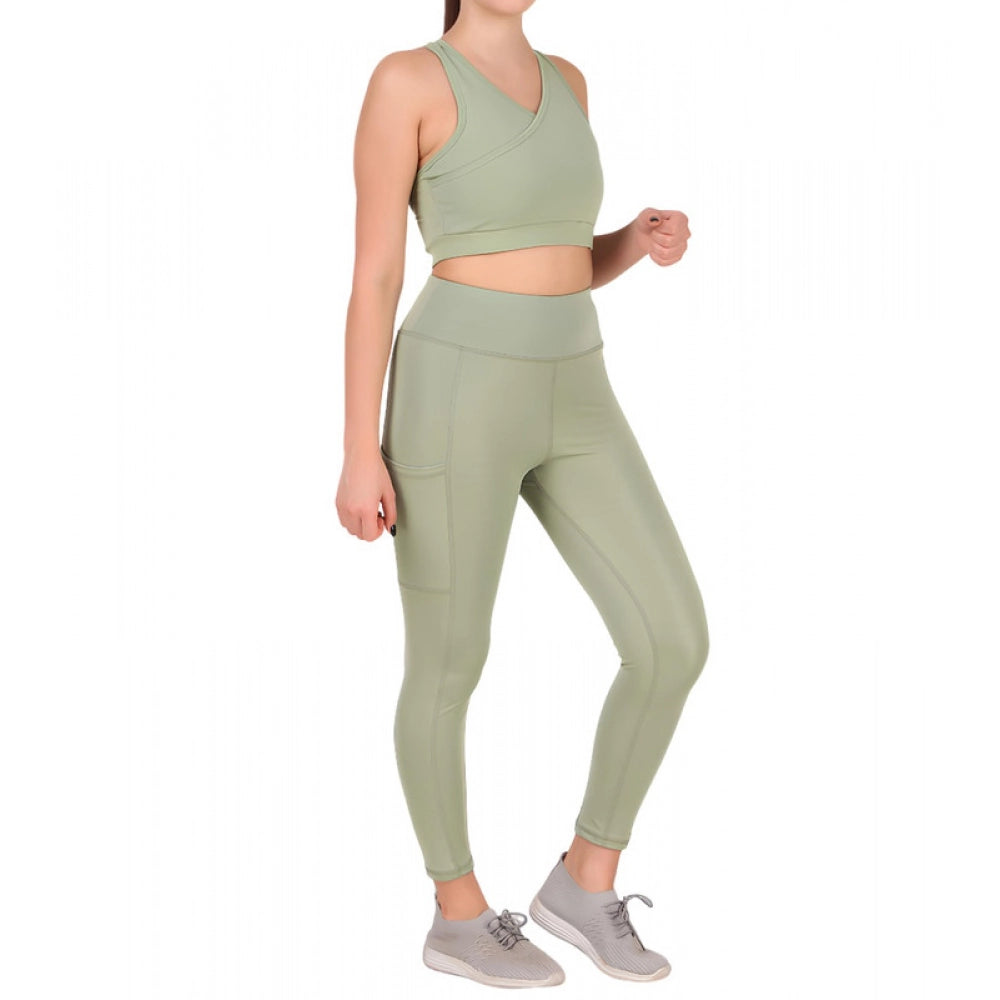 Generic Women's Polyester Solid Ankle length High Waisted Tights (Sea Green)