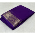 Generic Women's Crepe Chit Pallu Solid Saree With Unstitched Blouse 5.5Mtr (Dark Purple)