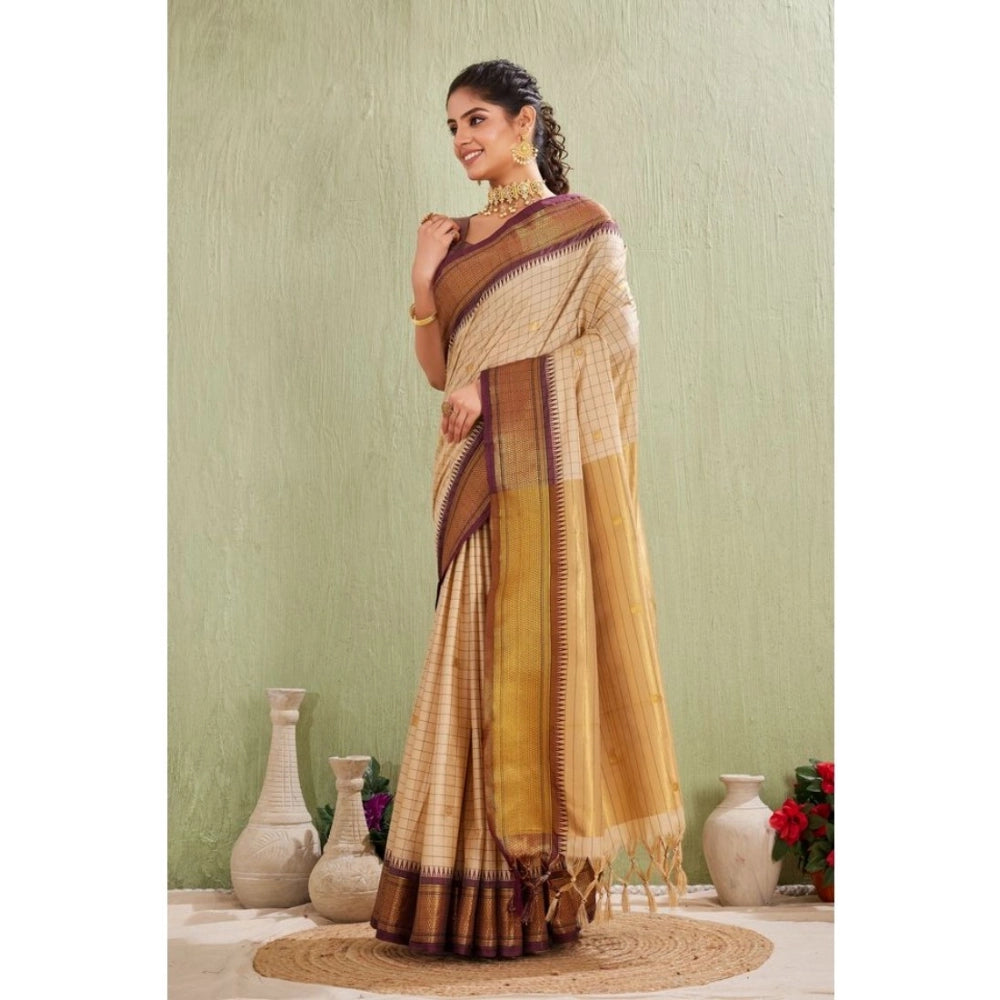 Generic Women's Silk Blended Jaquard Woven Saree With Unstitched Blouse 5.5Mtr (Beige)