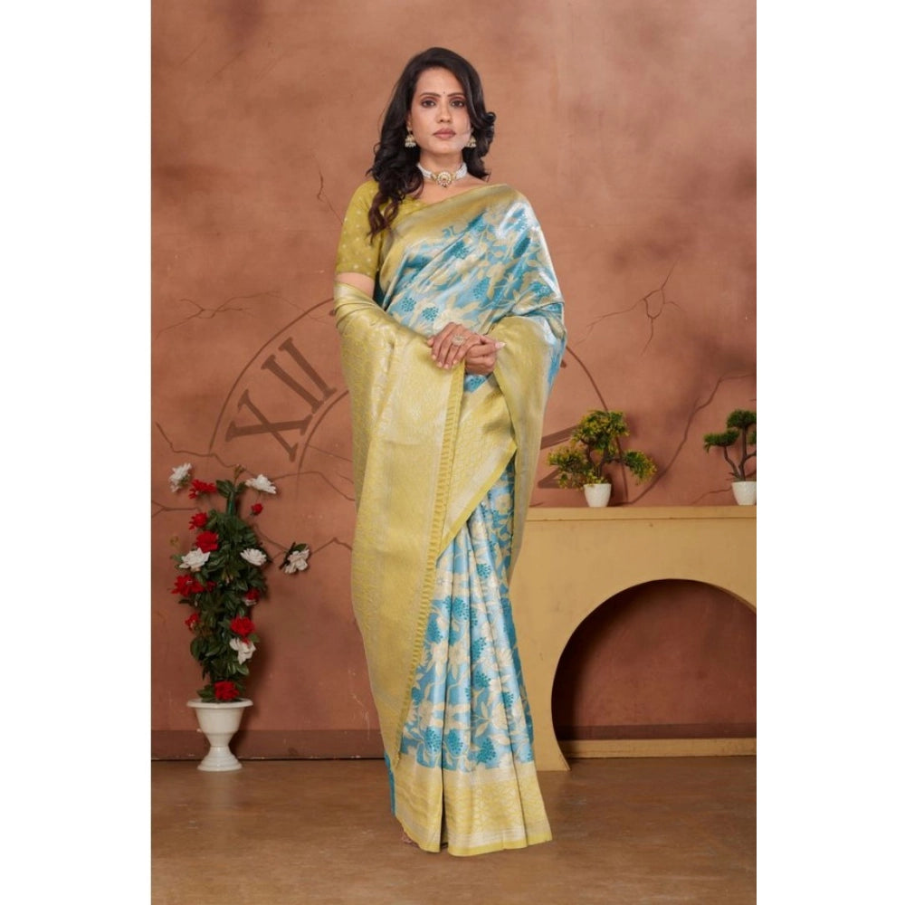 Generic Women's Banarasi Silk Jaquard Woven Saree With Unstitched Blouse 5.5Mtr (Yellow)