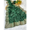 Generic Women's Silk Embroidred Saree With Unstitched Blouse 5.5Mtr (Dark Green)