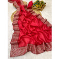 Generic Women's Silk Embroidred Saree With Unstitched Blouse 5.5Mtr (Pink)