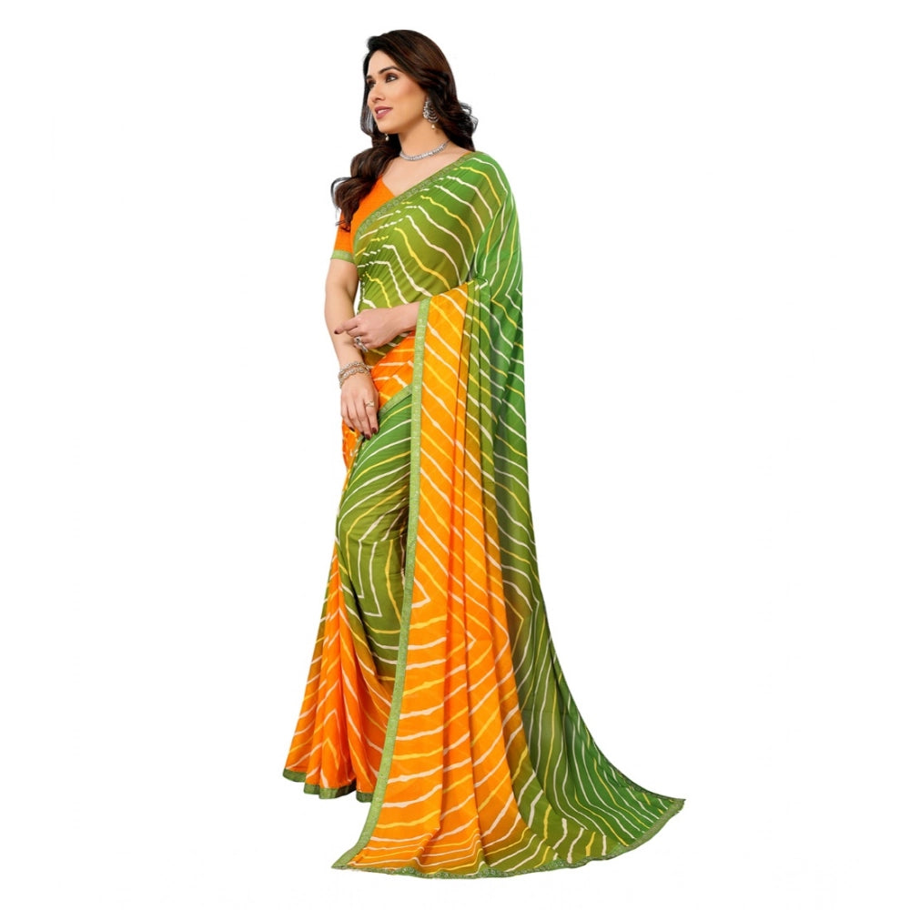 Generic Women's Georgette Printed Saree With Unstitched Blouse 5.5Mtr (Green)