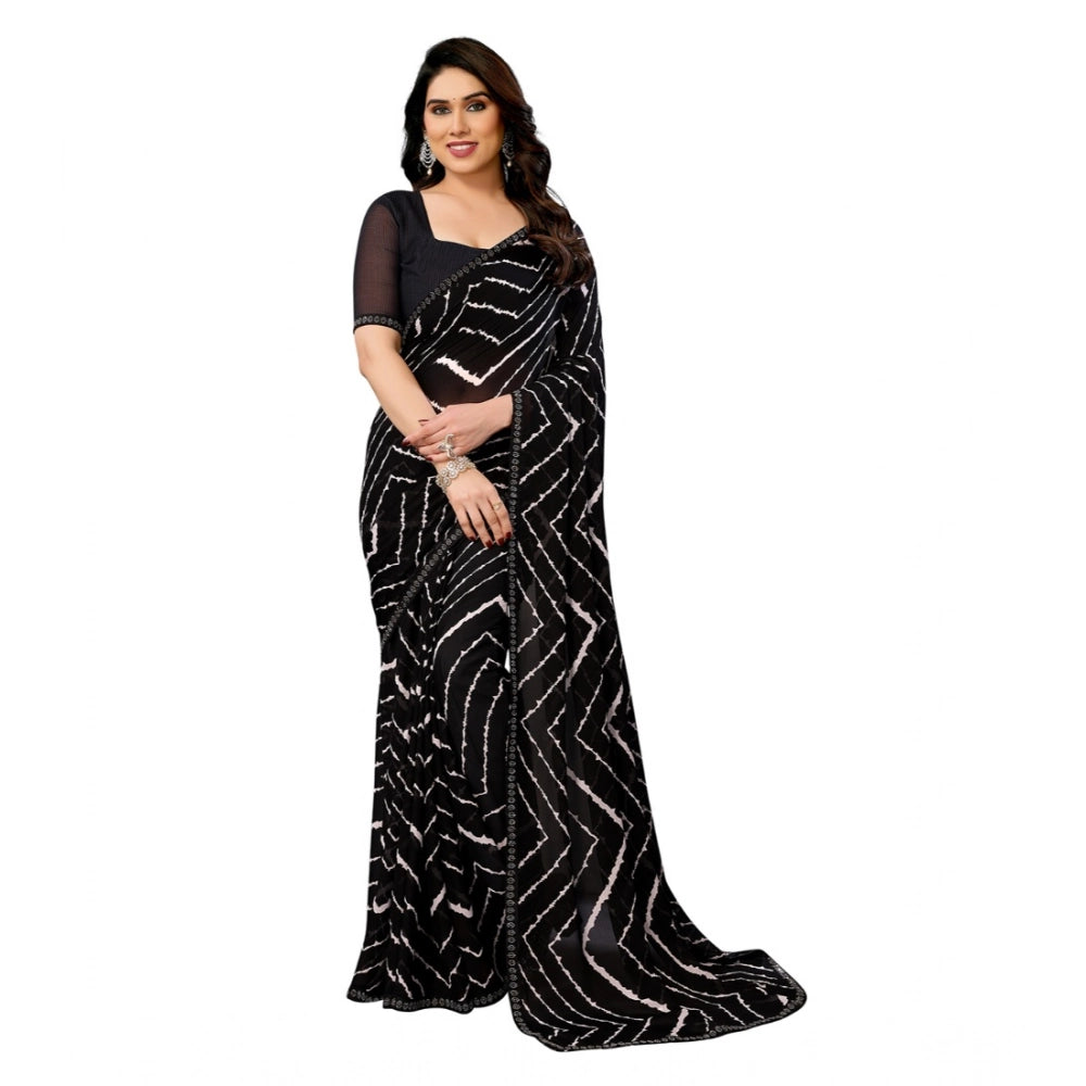 Generic Women's Georgette Printed Saree With Unstitched Blouse 5.5Mtr (Black)