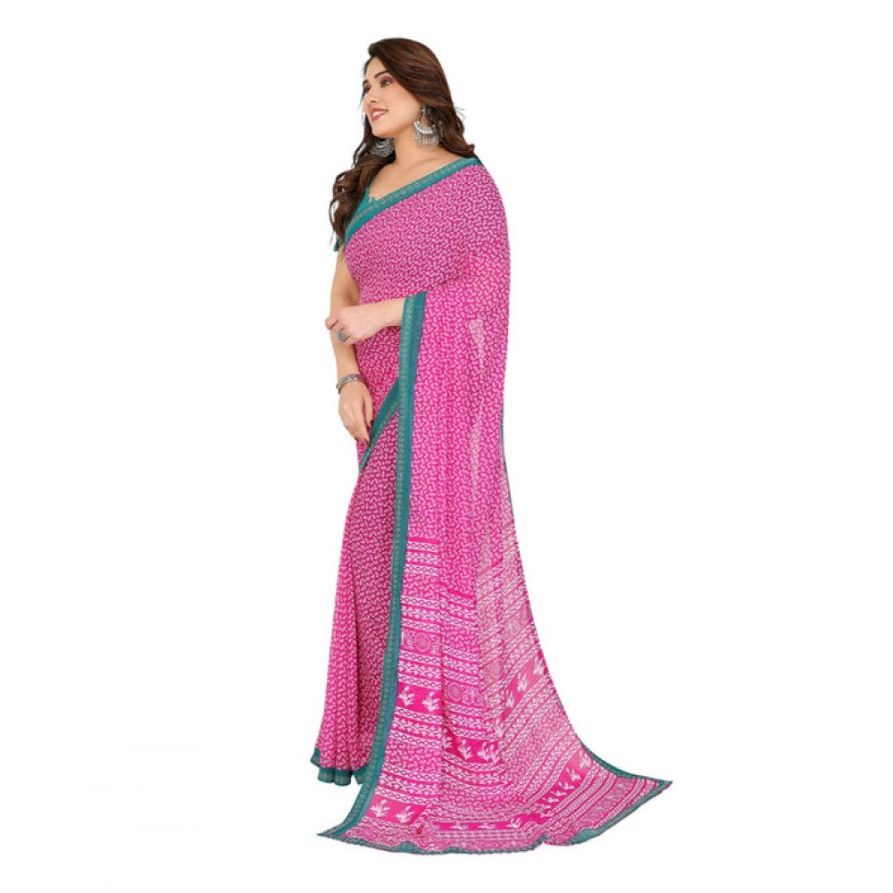 Generic Women's Georgette Printed Saree With Unstitched Blouse 5.5Mtr (Pink)