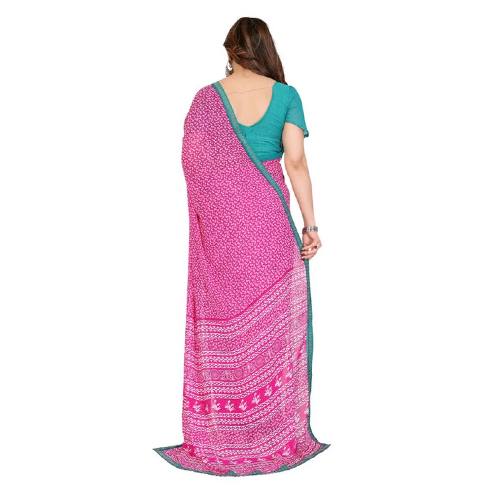 Generic Women's Georgette Printed Saree With Unstitched Blouse 5.5Mtr (Pink)