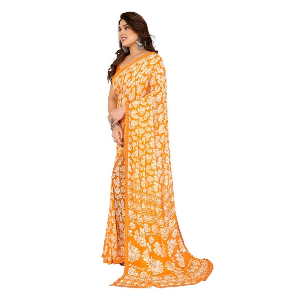 Generic Women's Georgette Printed Saree With Unstitched Blouse 5.5Mtr (Yellow)