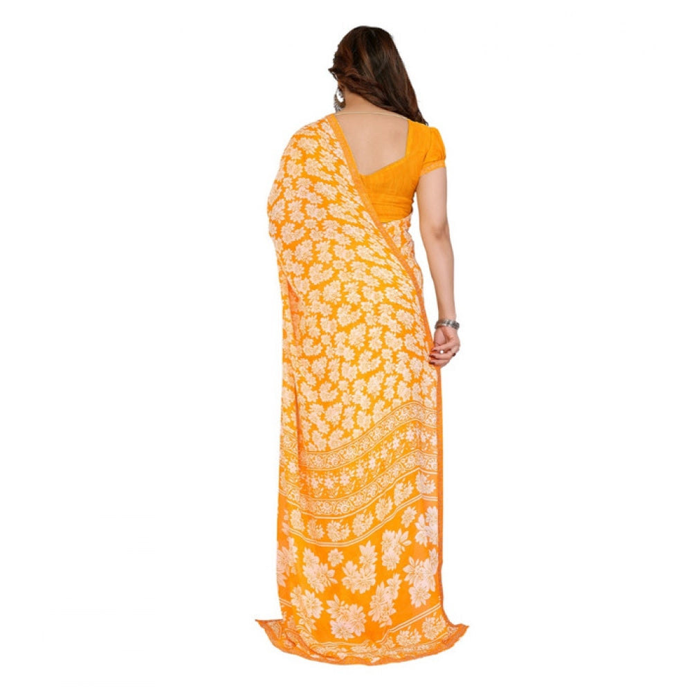 Generic Women's Georgette Printed Saree With Unstitched Blouse 5.5Mtr (Yellow)