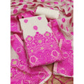 Generic Women's Banarasi Silk Printed Unstitched Salwar Suit Material With Dupatta (Pink, 3Mtrs)