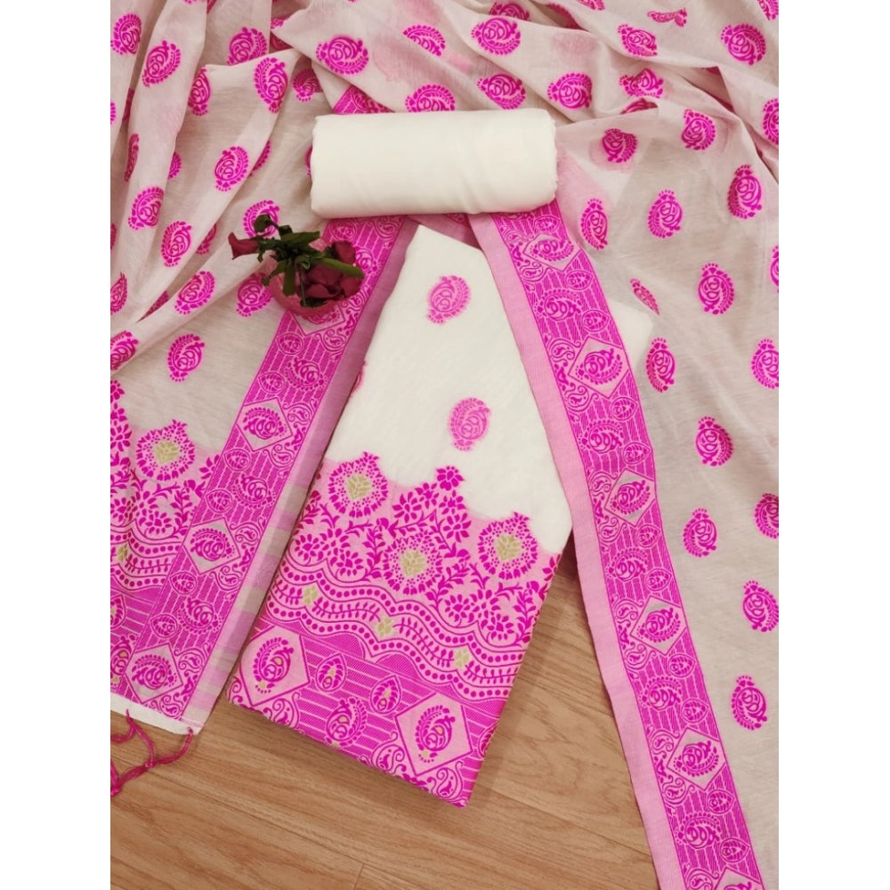 Generic Women's Banarasi Silk Printed Unstitched Salwar Suit Material With Dupatta (Pink, 3Mtrs)