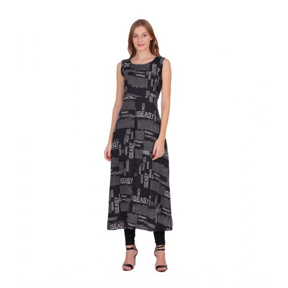 Generic Women's Casual Crepe Sleeveless Slit Dress (Black)