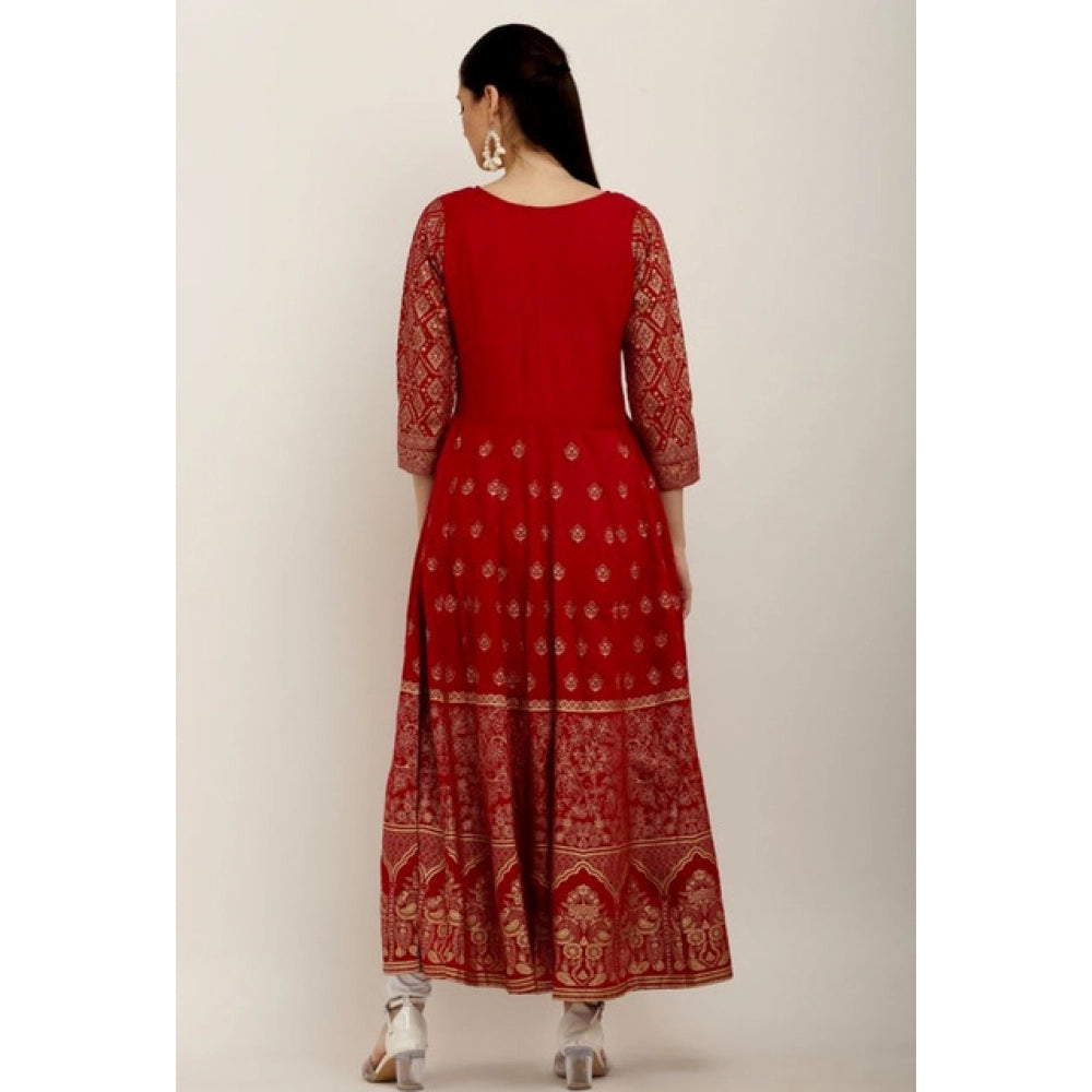Generic Women's Casual Rayon 3-4th Sleeves Anarkali Kurti (Red)