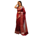 Generic Women's Soft Lichi Silk Printed Saree With Unstitched Blouse 5.5Mtr (Maroon)