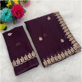 Generic Women's Georgette Embroidered Saree With Unstitched Blouse 5.5Mtr (Wine)