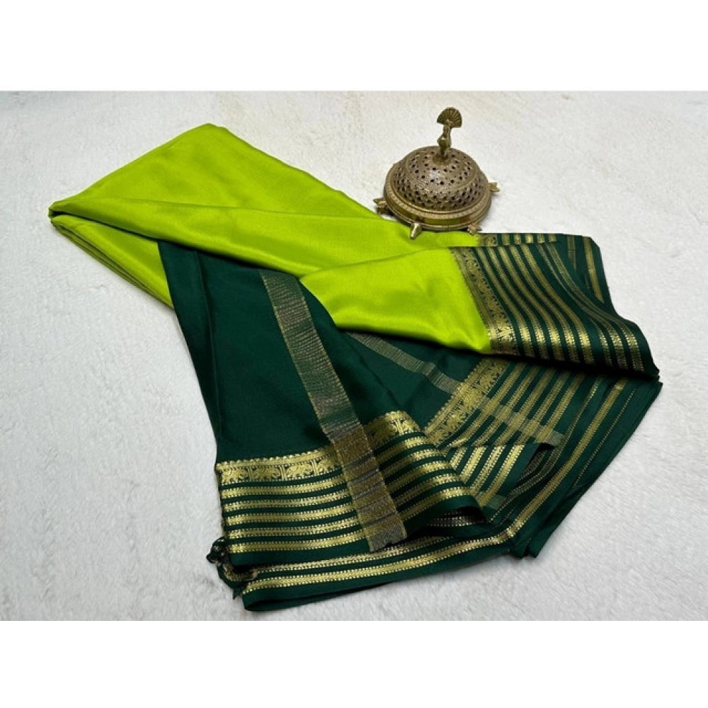 Generic Women's Crepe Chit Pallu Solid Saree With Unstitched Blouse 5.5Mtr (Green)