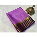 Generic Women's Crepe Chit Pallu Solid Saree With Unstitched Blouse 5.5Mtr (Dark Purple)