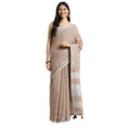 Generic Women's Linen Cotton Printed Saree With Unstitched Blouse 5.5Mtr (Beige)