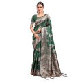 Generic Women's Banarasi Silk Printed Saree With Unstitched Blouse 5.5Mtr (Dark Green)