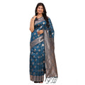 Generic Women's Banarasi Silk Printed Saree With Unstitched Blouse 5.5Mtr (Teal Blue)