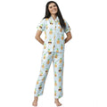 Generic Women's Cotton Blend Printed Short Sleeve Night Suit (Blue-Yellow)