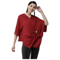 Generic Women's Polyester Solid Cape Sleeve Top (Red)