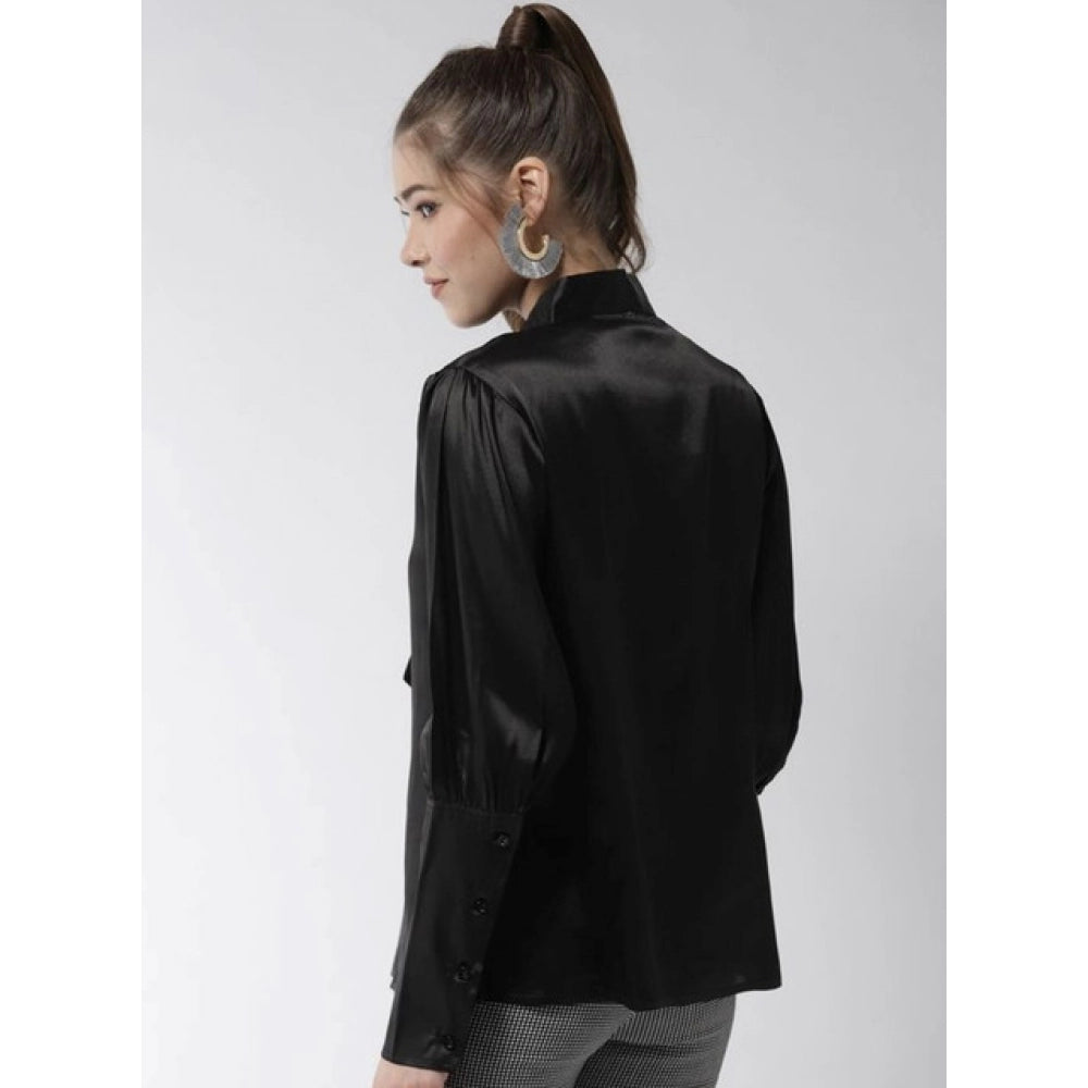 Generic Women's Polyester Solid Long Sleeves Top (Black)