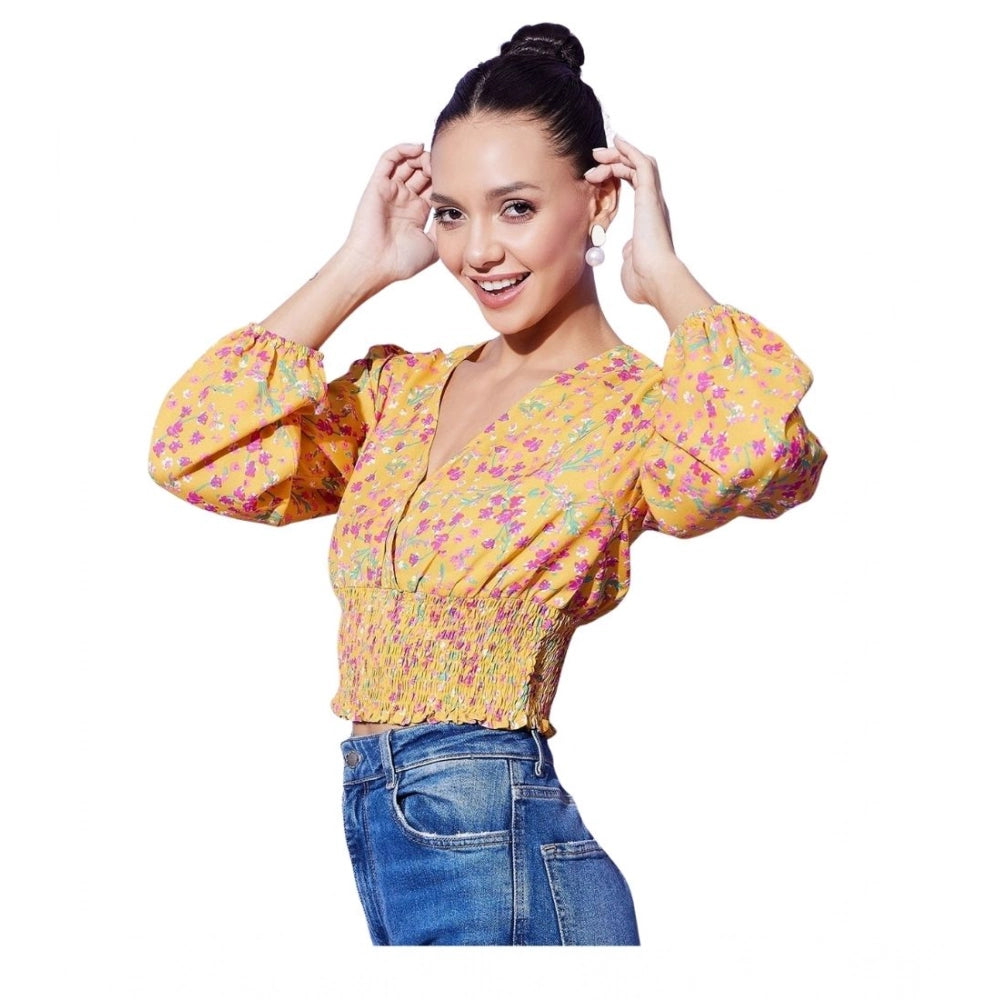 Generic Women's Polyester Floral Long Sleeves Top (Multicolor)
